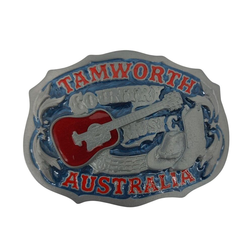 Tamworth Australia Belt Buckle Country Music Guitar Red Blue
